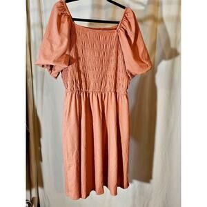 Lularoe Peach Smocked Dress | Puff Sleeve Cottagecore Boho Midi
